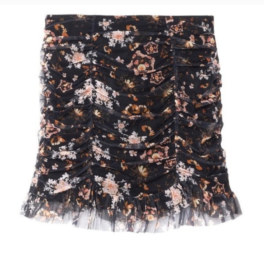Victoria's Secret Ruched Black Floral Mini Skirt, XS New With Tags